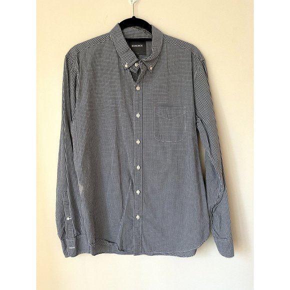 Bonobos Mens Large LG Slim Fit Gingham Check Navy Blue White - Picture 1 of 4